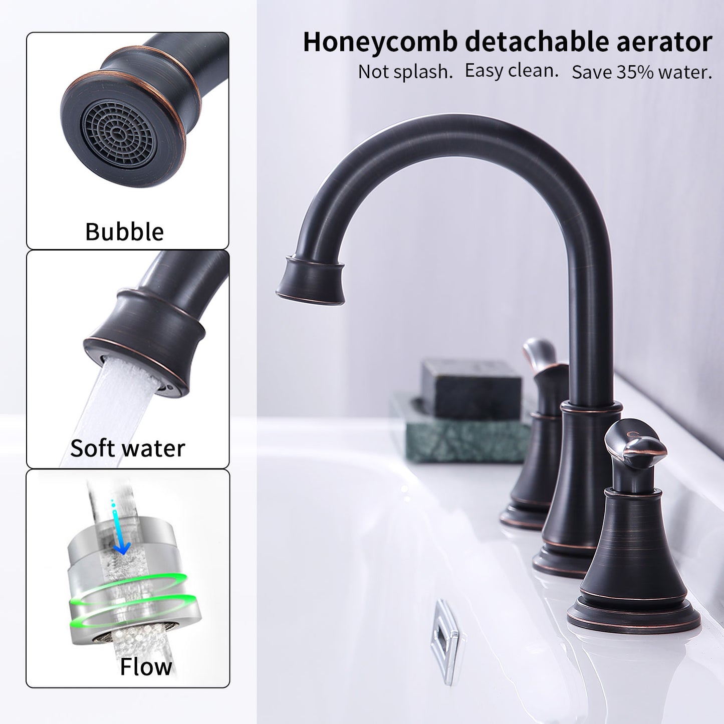 GELE 2-Handle 8 inch Widespread Bathroom Sink Faucet Oil Rubbed Bronze Lavatory Faucet 3 Hole 360° Swivel Spout Vanity Sink Basin Faucets with Pop Up Drain Assembly and cUPC Water Supply Hoses 3007B-ORB