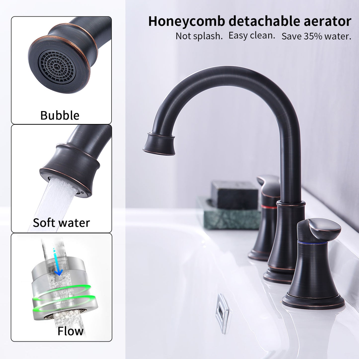 GELE 2-Handle 8 inch Widespread Bathroom Sink Faucet ‎Oil-Rubbed Bronze Lavatory Faucet 3 Hole 360° Swivel Spout Vanity Sink Basin Faucets with Pop Up Drain Assembly and cUPC Water Supply Hoses 3008B-ORB