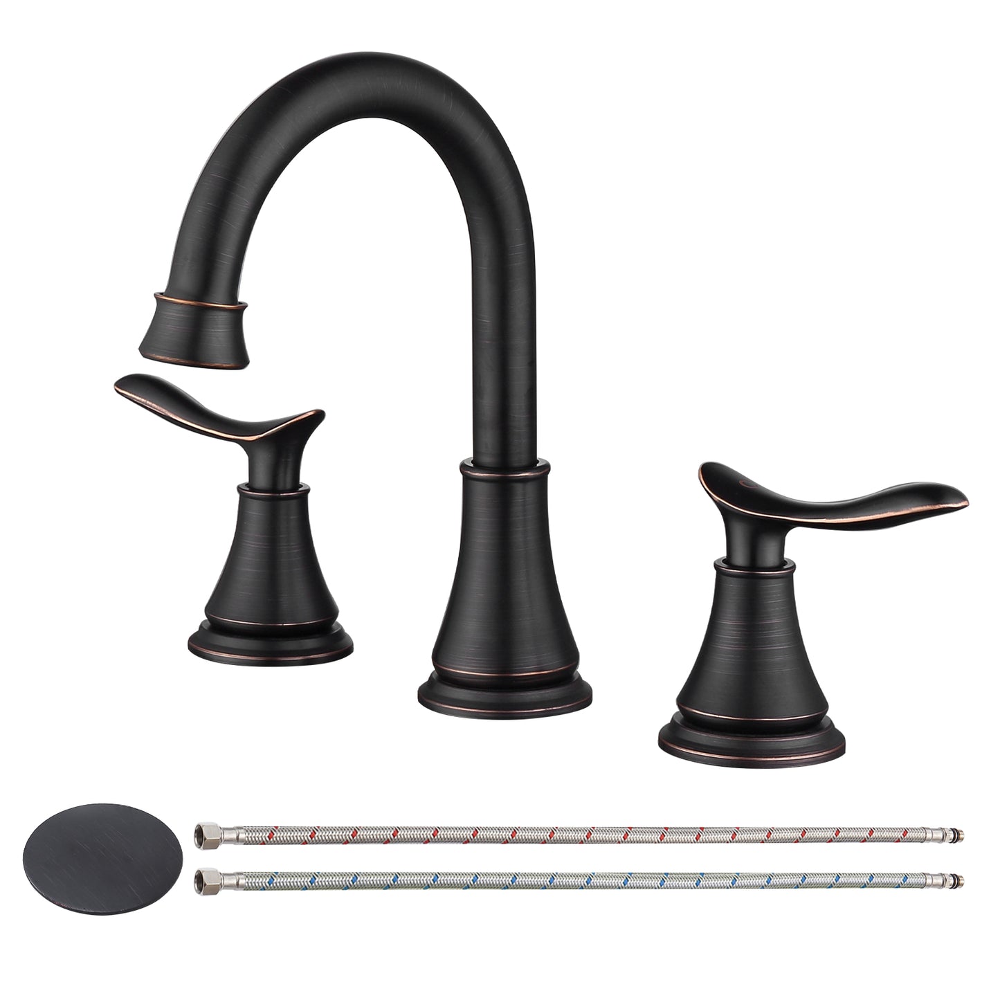 GELE 2-Handle 8 inch Widespread Bathroom Sink Faucet Oil Rubbed Bronze Lavatory Faucet 3 Hole 360° Swivel Spout Vanity Sink Basin Faucets with Pop Up Drain Assembly and cUPC Water Supply Hoses 3007B-ORB