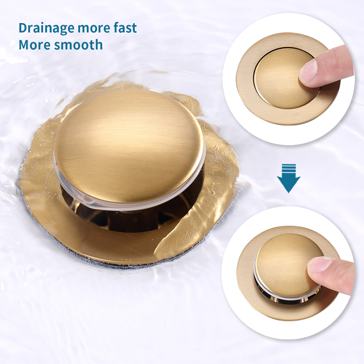 GELE Pop-Up Drain Stainless Steel With Overflow Anti-Clogging for Vessel Sink Lavatory Vanity Sink Drain with Strainer Basket, Brushed Gold