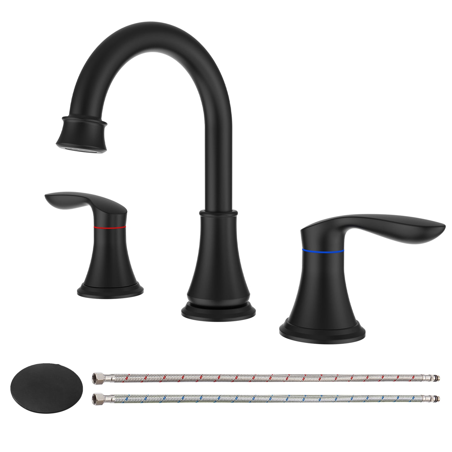 GELE 2-Handle 8 inch Widespread Bathroom Sink Faucet Matt Black Lavatory Faucet 3 Hole 360° Swivel Spout Vanity Sink Basin Faucets 3008B-MB