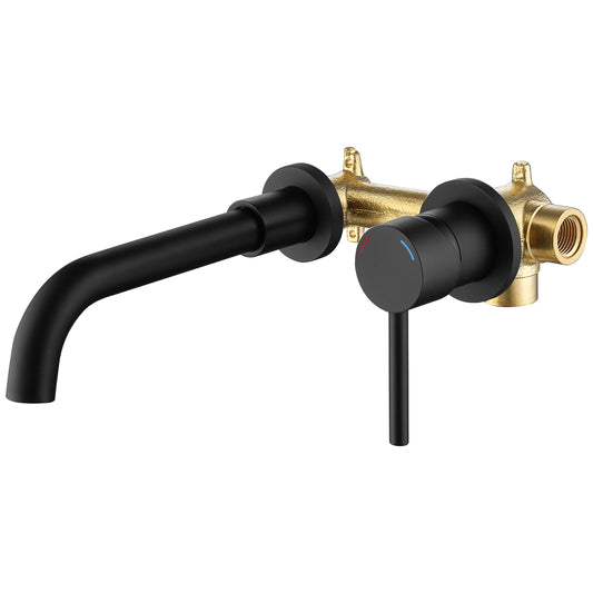 GELE Wall Mount Bathtub Faucet Matt Black 360 Degree Bathroom Wall Mounted Tub Faucets with Brass Rough in Valve High Flow Tub Filler Extra Long Spout Reach