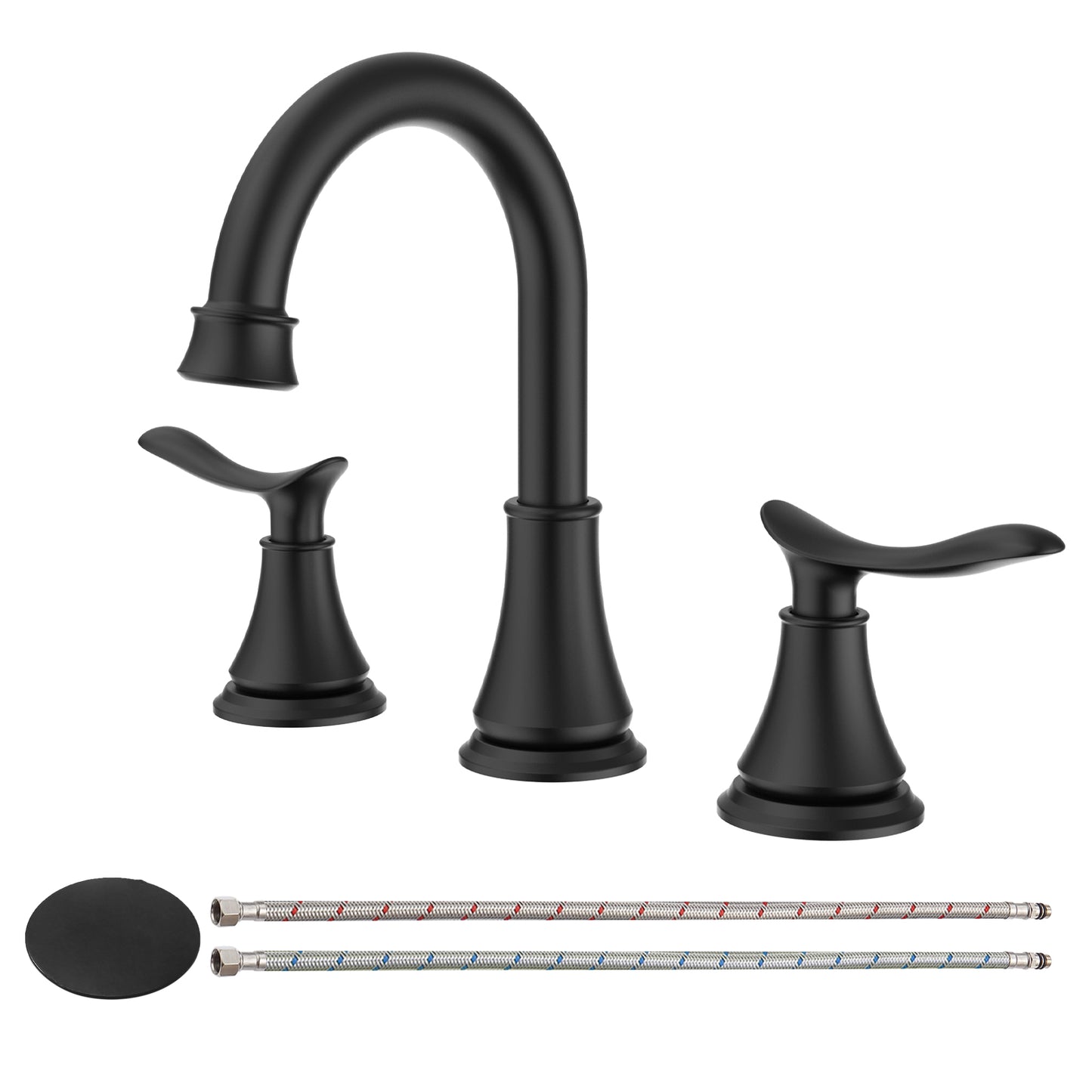 GELE 2-Handle 8 inch Widespread Bathroom Sink Faucet Matt Black Lavatory Faucet 3 Hole 360° Swivel Spout Vanity Sink Basin Faucets 3007B-MB