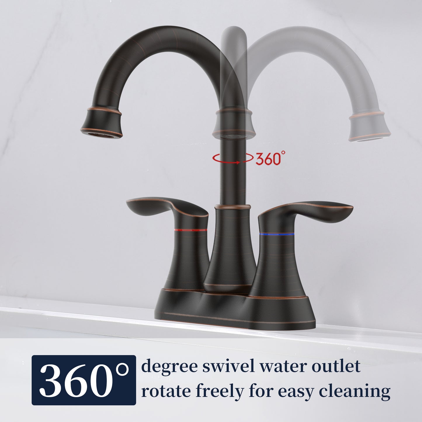 GELE Bathroom Faucet Oil Rubbed Bronze with Pop-up Drain & Supply Hoses 2-Handle 360 Degree High Arc Swivel Spout Centerset 4 Inch Vanity Sink Faucet 4011B-ORB