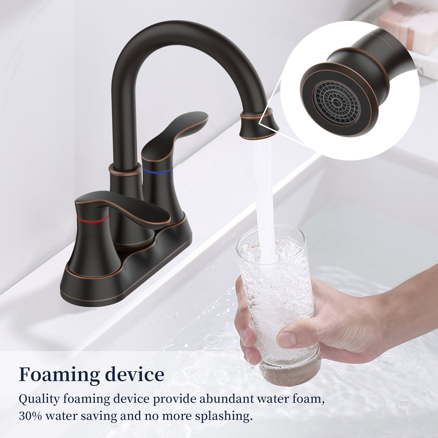 GELE Bathroom Faucet Oil Rubbed Bronze with Pop-up Drain & Supply Hoses 2-Handle 360 Degree High Arc Swivel Spout Centerset 4 Inch Vanity Sink Faucet 4011B-ORB