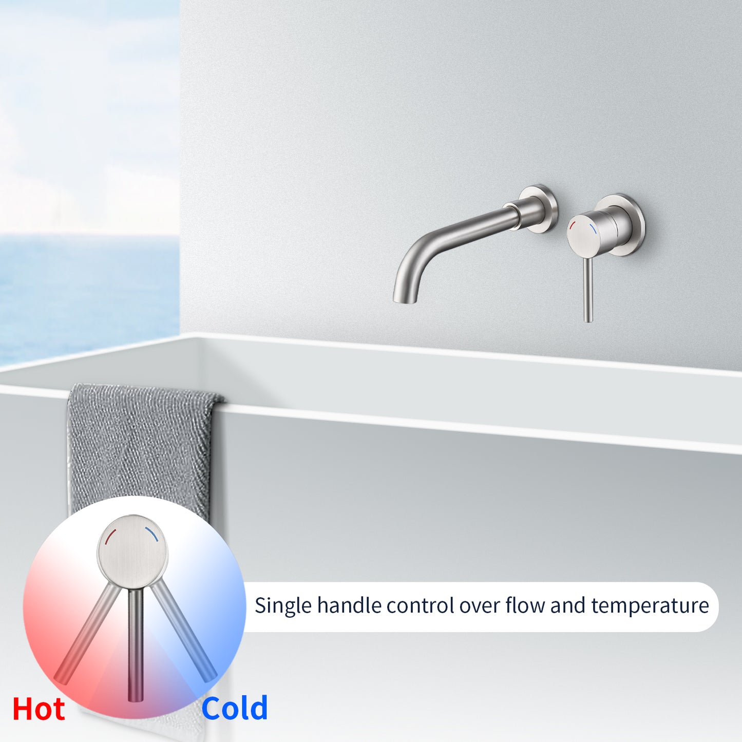 GELE Wall Mount Bathtub Faucet Brushed Nickel 360 Degree Bathroom Wall Mounted Tub Faucets with Brass Rough in Valve High Flow Tub Filler Extra Long Spout Reach