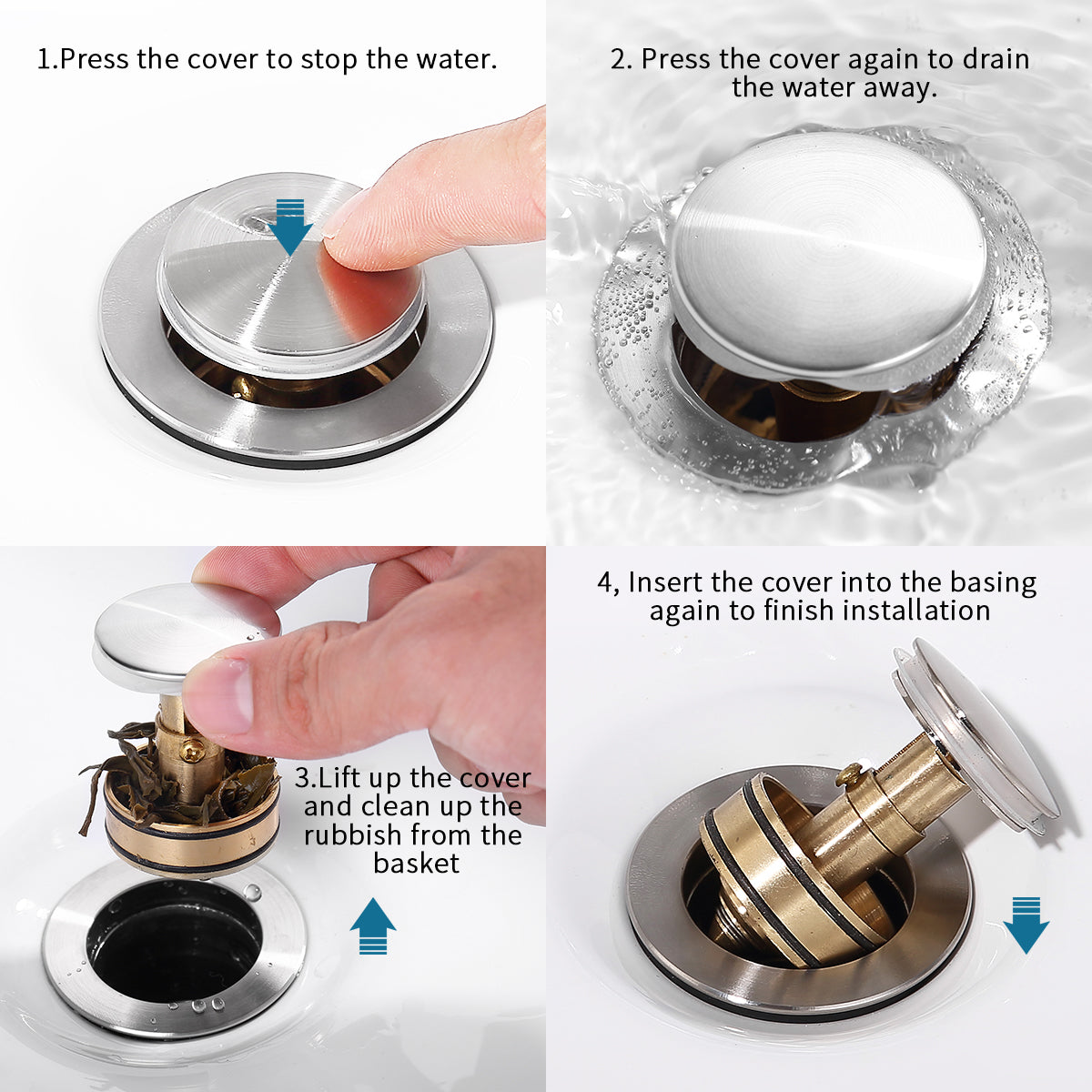 GELE Pop-Up Drain Stainless Steel With Overflow Anti-Clogging for Vessel Sink Lavatory Vanity Sink Drain with Strainer Basket, Brushed Nickel