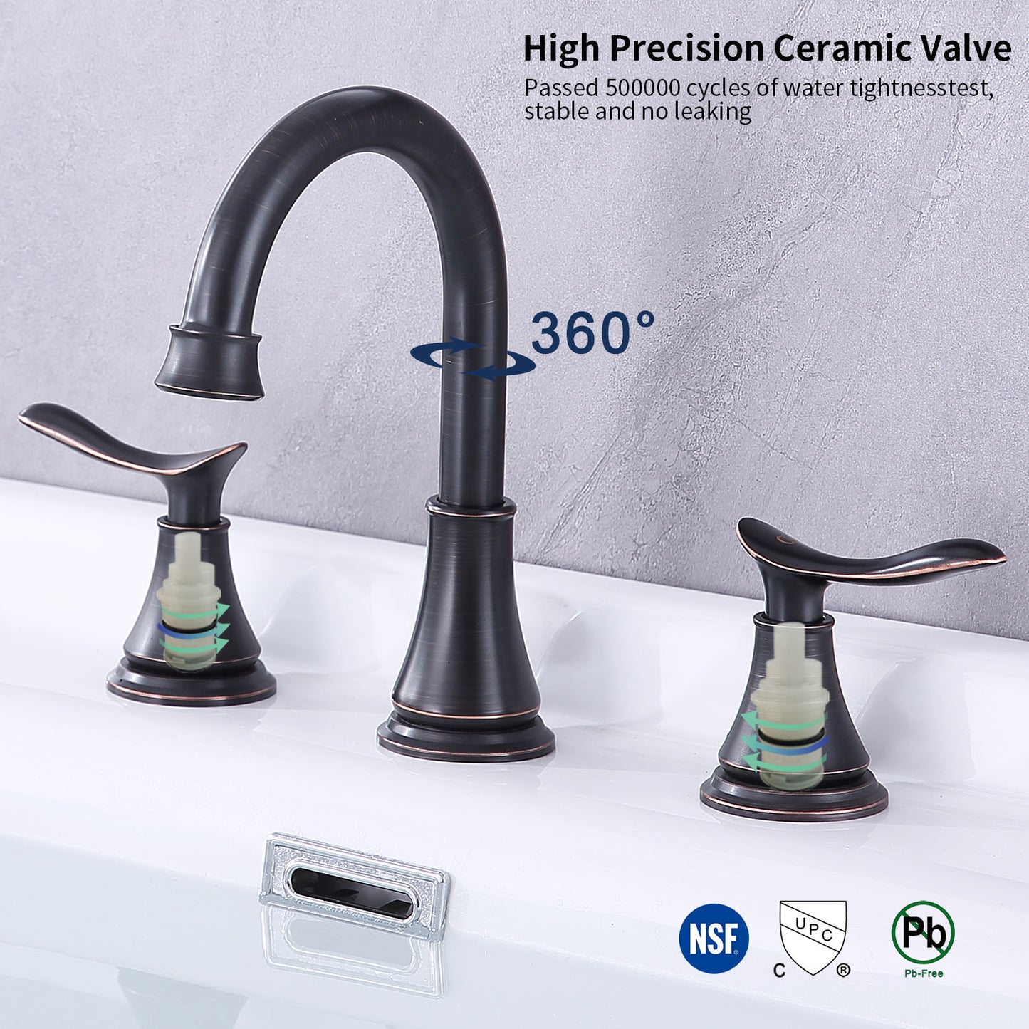 GELE 2-Handle 8 inch Widespread Bathroom Sink Faucet Oil Rubbed Bronze Lavatory Faucet 3 Hole 360° Swivel Spout Vanity Sink Basin Faucets with Pop Up Drain Assembly and cUPC Water Supply Hoses 3007B-ORB