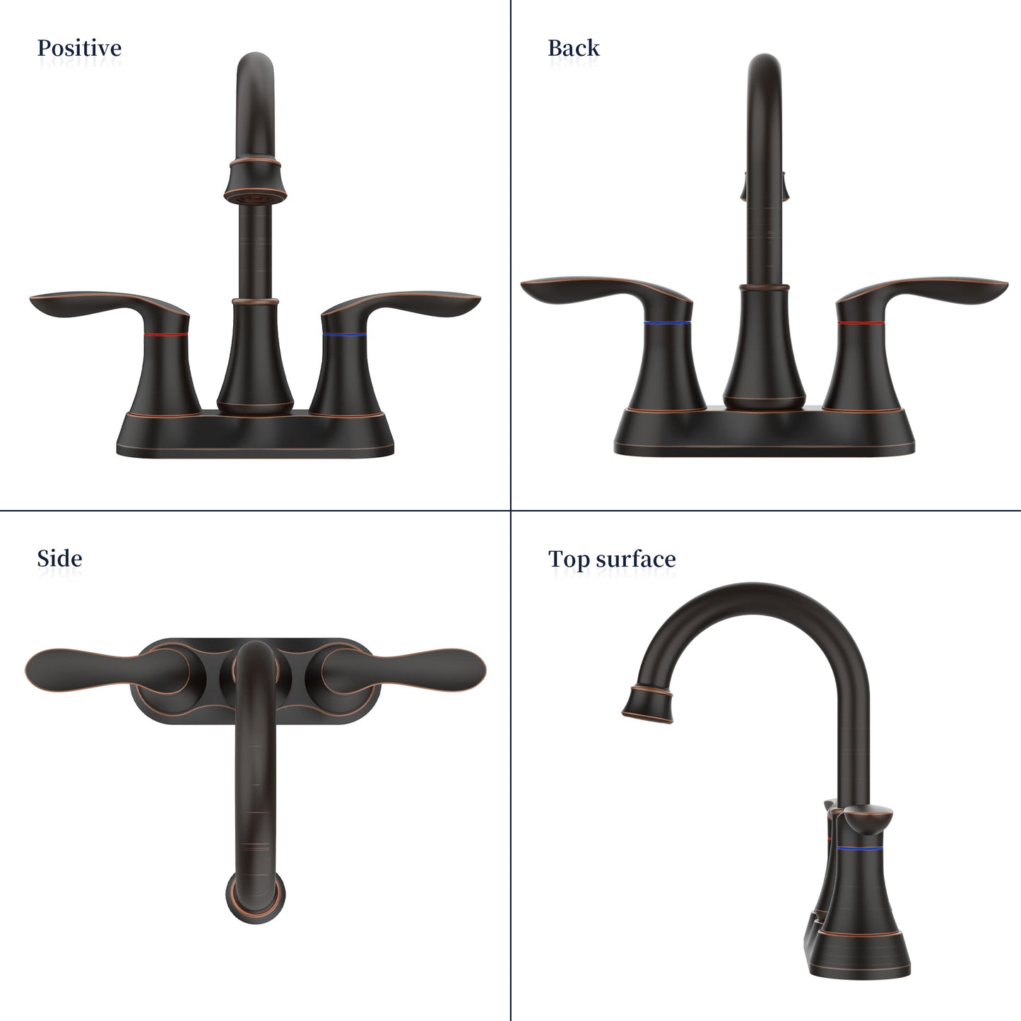 GELE Bathroom Faucet Oil Rubbed Bronze with Pop-up Drain & Supply Hoses 2-Handle 360 Degree High Arc Swivel Spout Centerset 4 Inch Vanity Sink Faucet 4011B-ORB